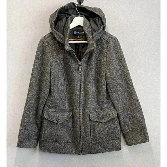 Relativity Women's Sz Medium Gray Wool Blend Full‎ Zip Hooded Jacket - Picture 1 of 7